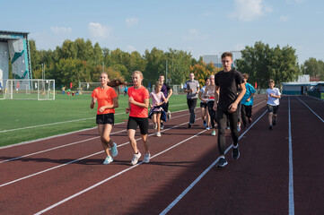 Group of young athlete runnner are training