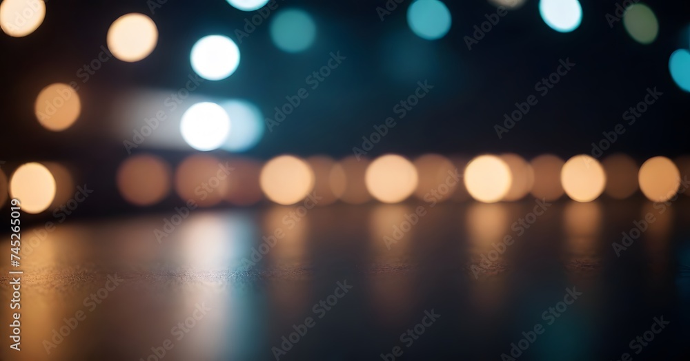 Poster a mesmerizing pattern of bokeh lights shimmers with varied intensity, reflecting on a glossy surface