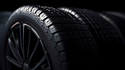 Car tires on black background