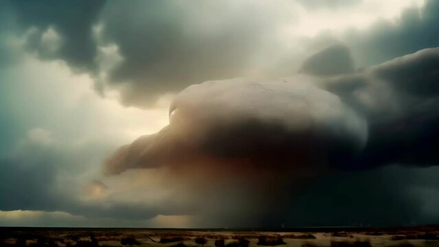 A powerful tornado with heavy clouds looming against a dark sky.
Concept: natural disasters and weather conditions, or the power of suddenness of natural phenomena.