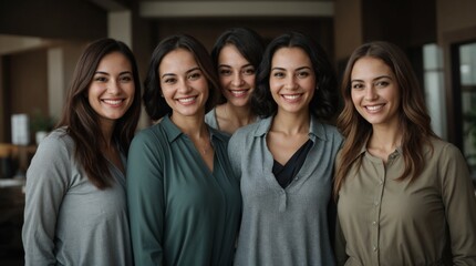 Fototapeta premium Four joyful women standing happily projecting empowerment and sisterhood 