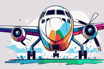 a broken airplane in an accident vector illustration line art