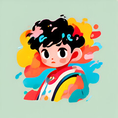 Obraz na płótnie Canvas Cute boy with colorful watercolor splashes. Vector illustration.