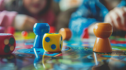 Family game night with board games and laughter, fostering friendly competition and camaraderie — Creation and Development, Health, Love and Care