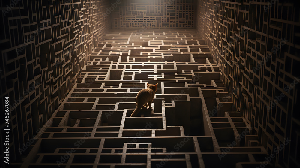 Poster a cat in a maze inside of a maze