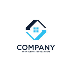 real estate logo design with house and building