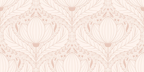 Seamless pattern with big lotus flower. Zen repeated motif for wallpaper in yoga class or home. Surface design with calm tranquility vibe - obrazy, fototapety, plakaty