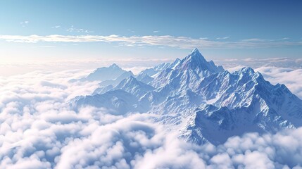 Majestic snowy mountain peak above the clouds