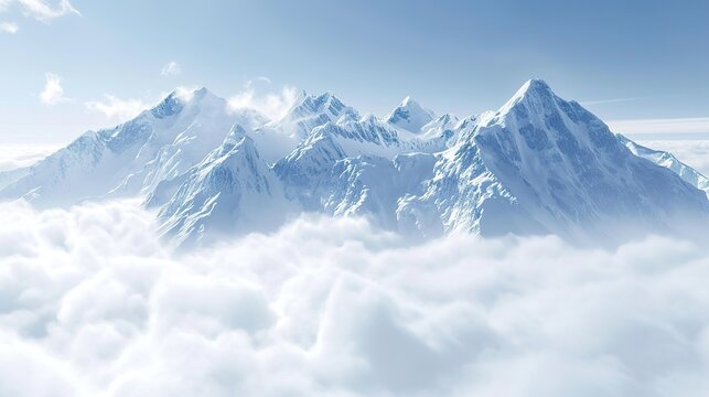 Majestic snowy mountain peak above the clouds
