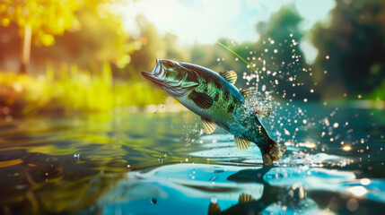 Fototapeta premium Fishing for bass jumping 