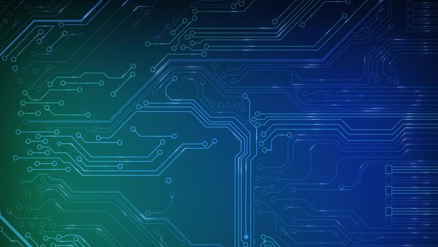 Animated circuit board. Digital technology background. Central computer processor CPU concept. Motherboard digital chip. PCB with free copy space for text or logo. Development 3D abstract backdrop