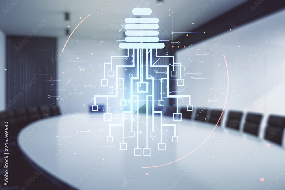 Aufkleber virtual creative idea concept with light bulb and microcircuit illustration on a modern conference r