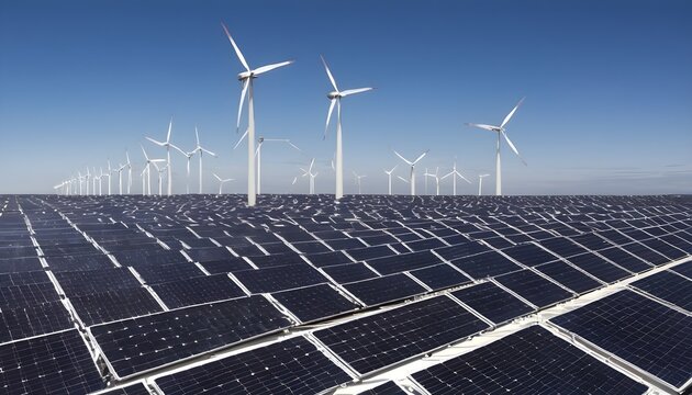 turbines of solar panels rotating againts sky