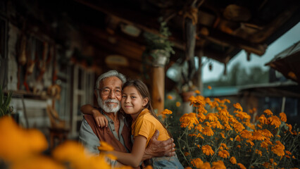 Obraz premium a blanket in an embrace with a granddaughter