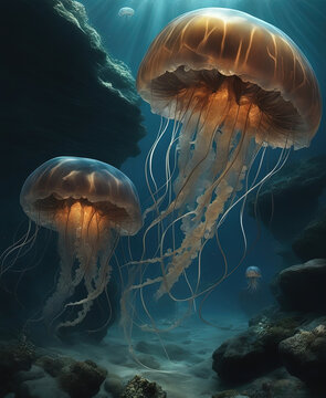 Big jellyfish in the middle of the sea