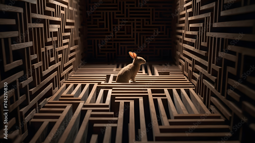 Poster a rabbit in a maze inside of a maze