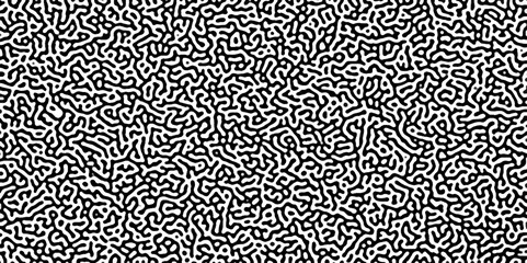 Turing reaction diffusion monochrome seamless pattern with chaotic motion .Linear design with biological shapes. Organic lines in memphis. abstract turing organic wallpaper background .