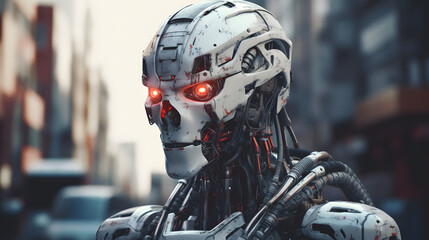 a robot in an open city area