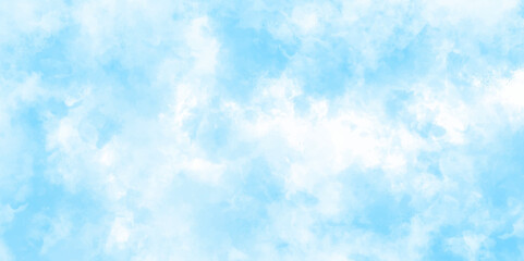 Panorama of blue sky and White cloud nature background .Classic hand painted Blue watercolor background for design.Aquarelle hand painted paper textured canvas for vintage ,invitation card, template.