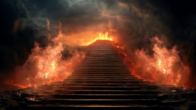 Stairway to the Flames of Hell: Journey into Inferno. seamless looping time-lapse animation video background