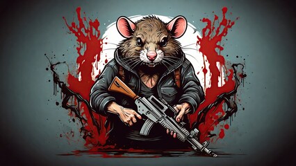 illustration vector artwork of angry rat logo cartoon grafiti style gothic for t shirt design