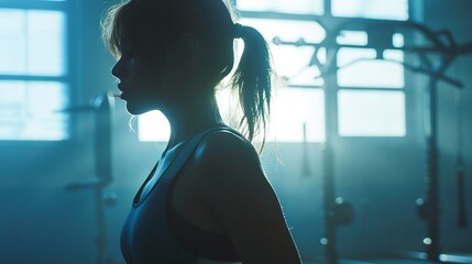 young woman embracing a healthy lifestyle through a dedicated workout routine in the gym - obrazy, fototapety, plakaty
