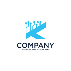 letter k logo design with technology