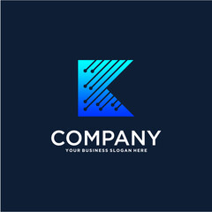 letter k logo design with technology