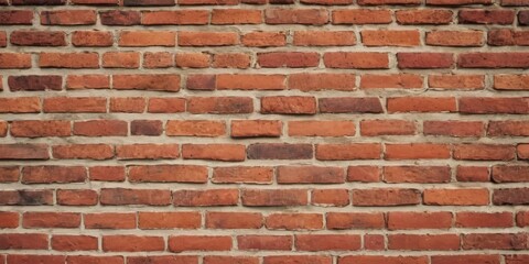 Fototapeta premium Old red brick wall background, wide panorama of masonry