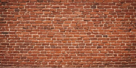 Fototapeta premium Old red brick wall background, wide panorama of masonry