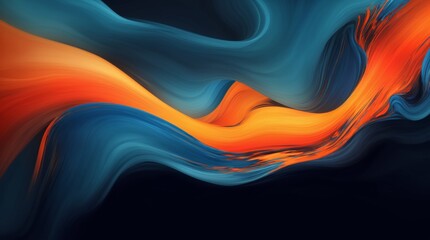 Vibrant orange and blue abstract wave movement against dark background 