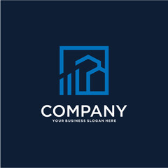 real estate logo design with house and building