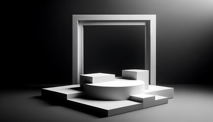 minimalist podium, geometric shapes, and monochrome palette. 3d stage for product display. an abstract platform for product presentation. podium for advertising. Empty pedestal 3D model
