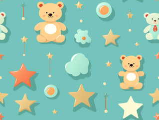 Repeating pattern with a basic design themed to children's toys. Pattern in the form of tiles that can be connected to each other.