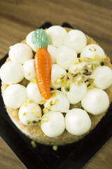 Carrot cake on wooden table