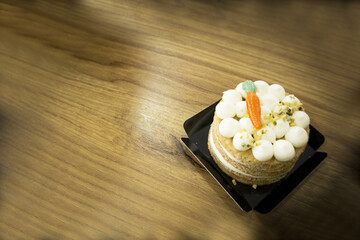 Carrot cake on wooden table