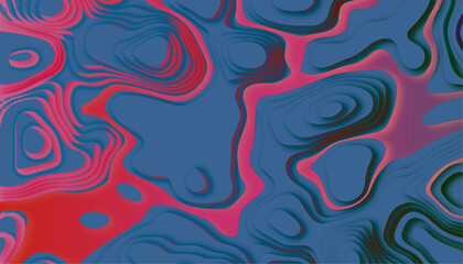 Paper cut topography background. Topographic relief map.  Blue and red color holes and mountains papercut art. Vector card illustration and origami smooth geometric shapes.
