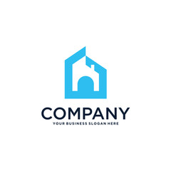 real estate logo design with house and building
