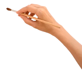 Foto op Canvas hand holding smal brush on transparent, png. Female hand holding paint brush isolated © 151115