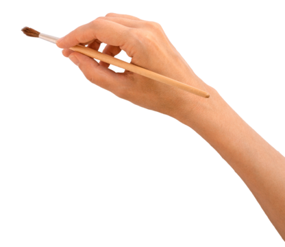 hand holding smal brush on transparent, png. Female hand holding paint brush isolated