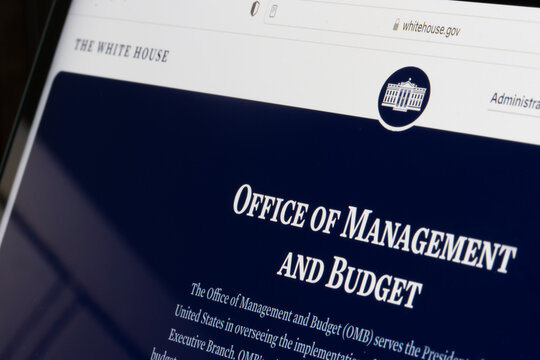 Sunnyvale, CA, USA - May 4, 2022: Closeup of the webpage of the Office of Management and Budget (OMB) seen on the White House's website on a computer.