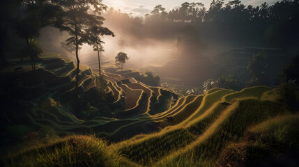bali indonesia rice terraces sunrise to end the evening 