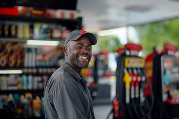 smiling gas station employee