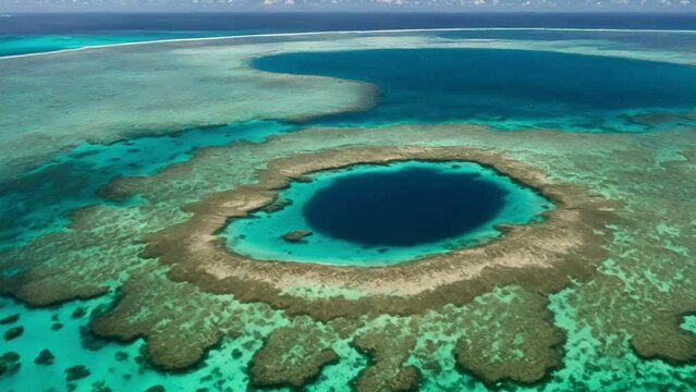 The Great Blue Hole underwater sinkhole off the coast of Belize.