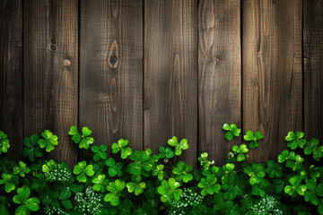 Fototapeta na wymiar Wooden Fence Covered in Shamrocks