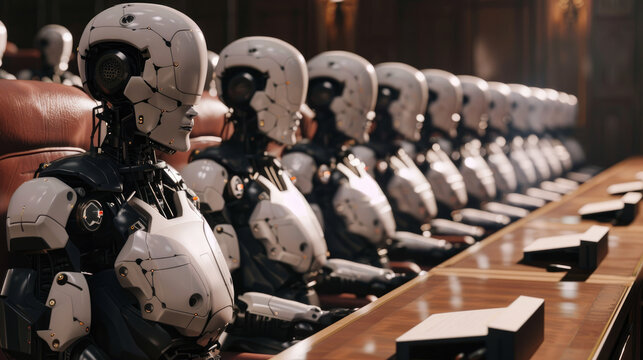 A shockwave ripples through a future legal assembly where exclusive AI judges arbitrate with unparalleled fairness