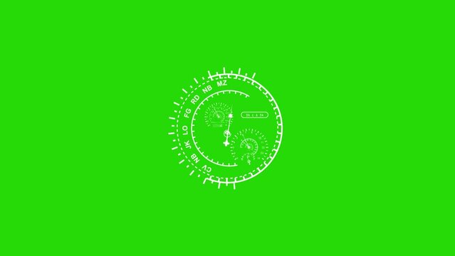 Hud Infographic Elements: Speedometer on a Green Screen Background. Speedometer for sports car, indicating start acceleration and braking. Green screen background. 4K animation