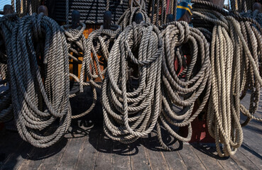 a lot rope old ship side sailboat vintage sail close-up