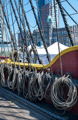 a lot rope old ship side sailboat vintage sail close-up