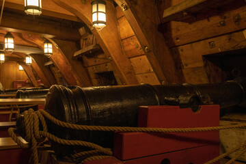 old cannon inside vintage ship gun weapon lantern horizontal photography